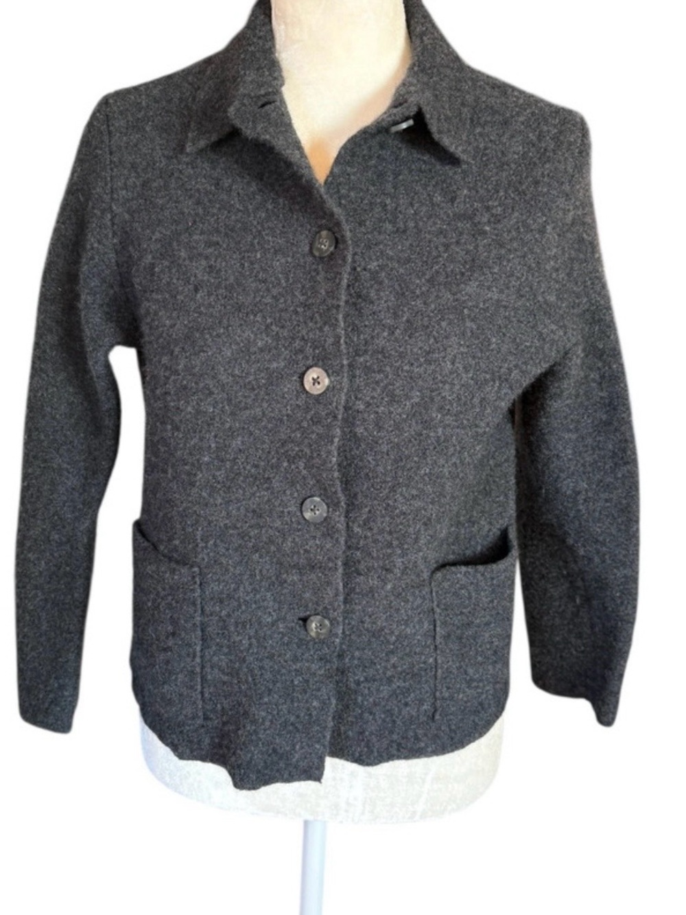Lands' End Dark Gray 100% Wool Button-Up Jacket